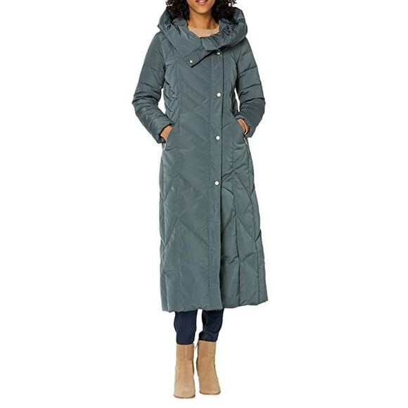 Cole Haan 351SD352 Women's Sz S Gray Hooded Chevron Down Puffer Coat - Picture 14 of 15